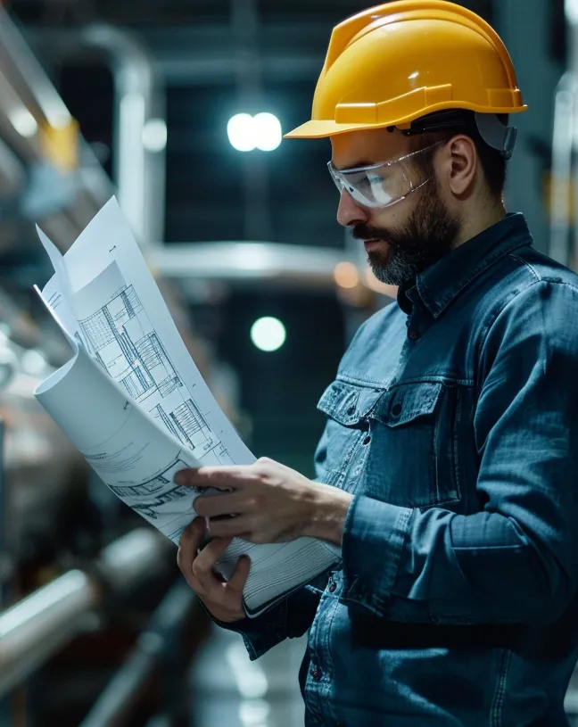 Mann der eine technische dokumentation liest